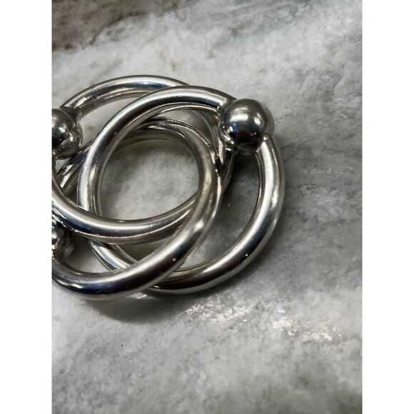 3 ring Silver Baby Rattle/teether Lunt-C303 Vintage Classic Rattler Shiny - Picture 5 of 6
